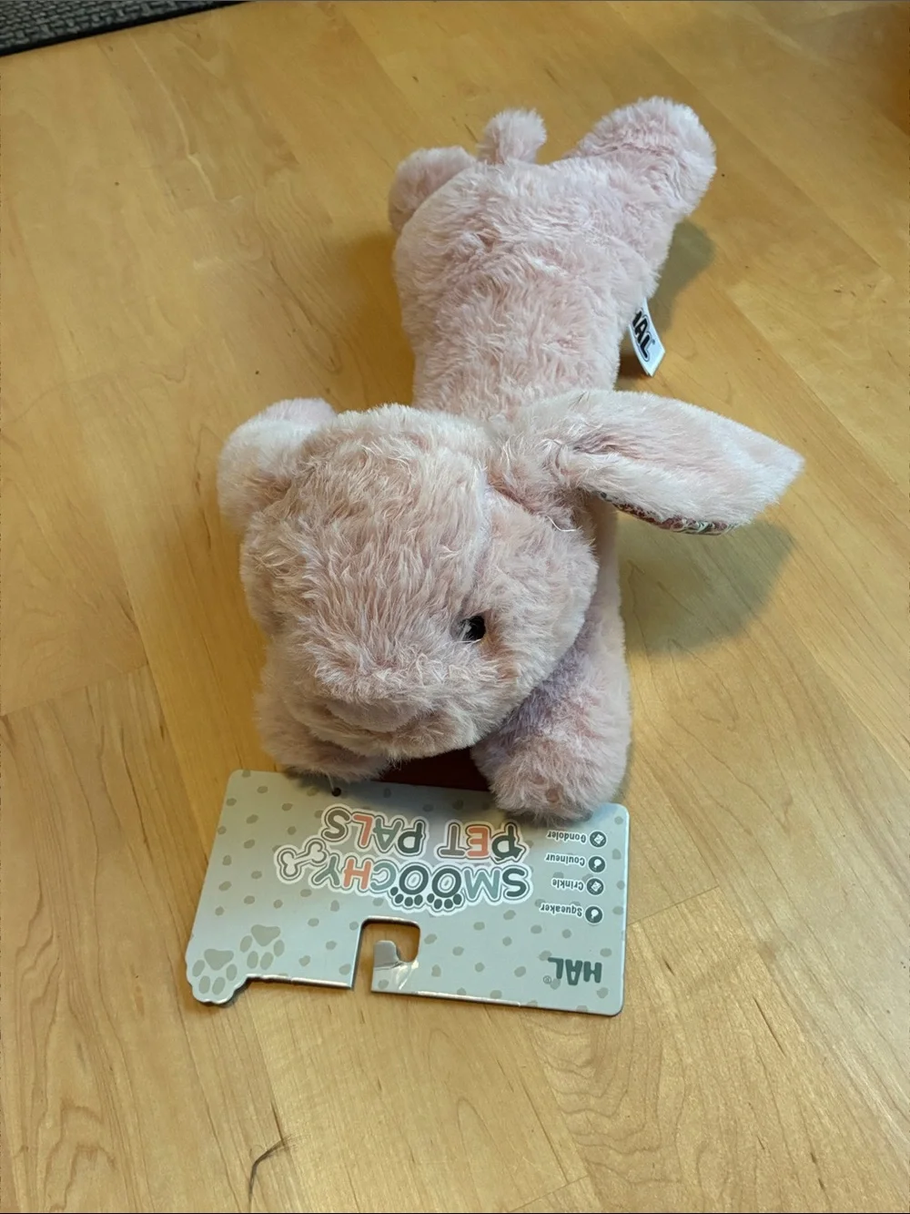 Plush Pink Bunny Dog Toy with Floral Ears